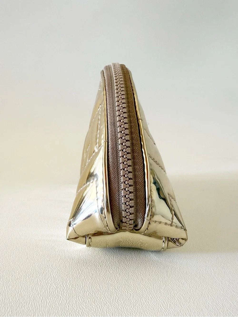 Consuela Bag Evadney Metallic Gold Quilted Cosmetic Make Up Case Chevron Travel